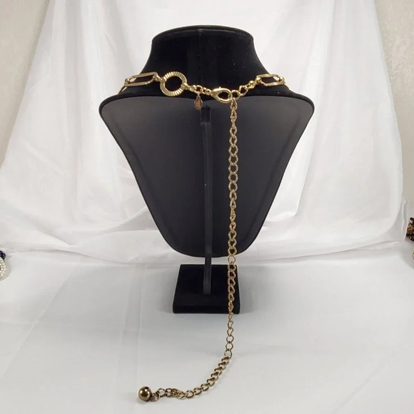 Vintage Korea G&S Gold Tone Statement Necklace Adjustable 27  To 42 inch Length - Picture 7 of 10